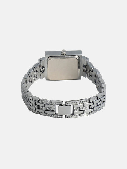 The Embellished Five-Link Square Watch - Metallic Silver