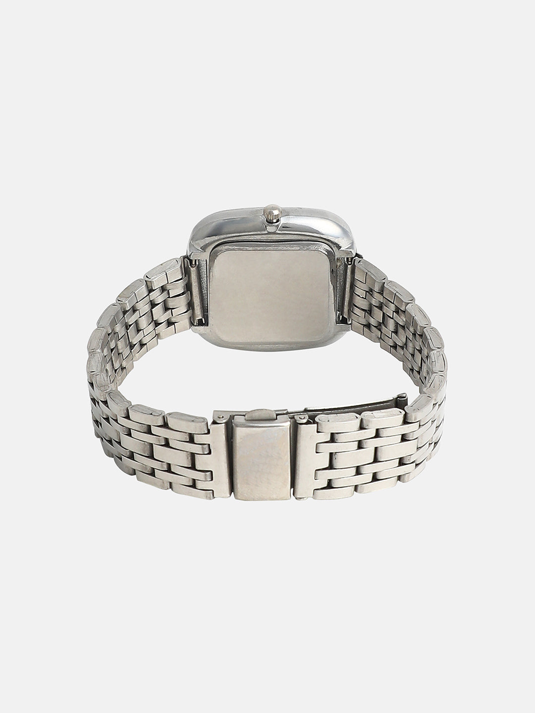 The Embellished Block Round Watch - Metallic Silver