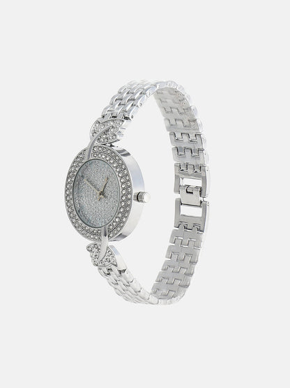 The Foliage Round Watch - Metallic Silver