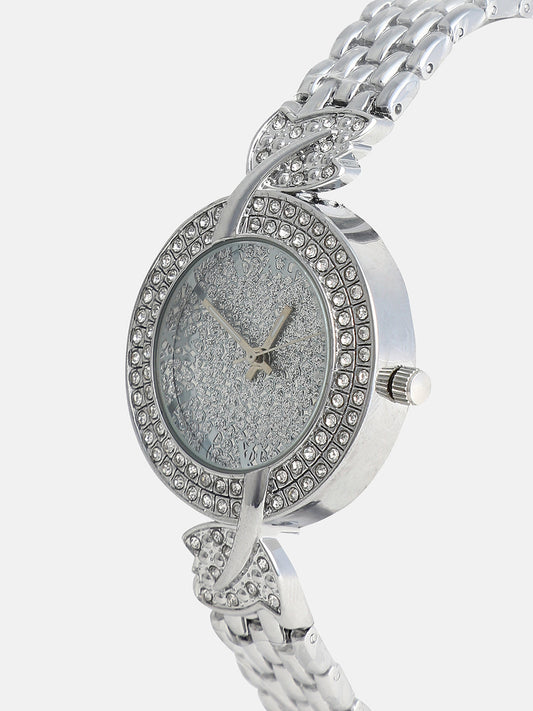 The Foliage Round Watch - Metallic Silver