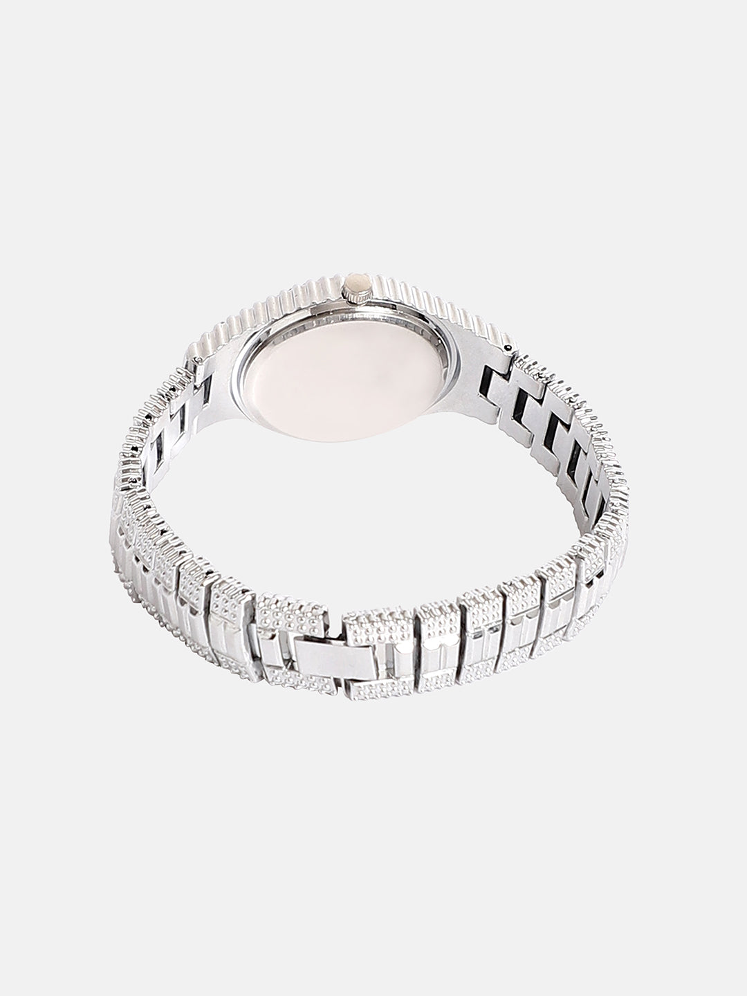 The Embellished Round Watch - Metallic Silver