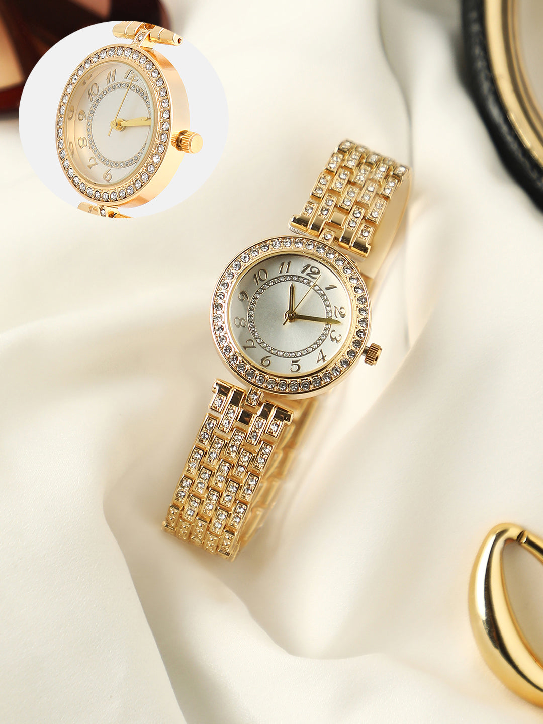 The Embellished Five-Link Round Watch - California Gold
