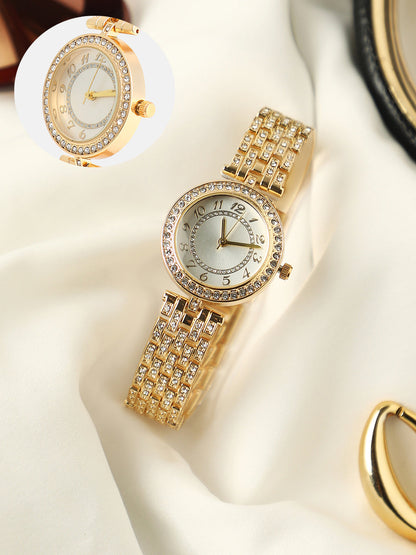 The Embellished Five-Link Round Watch - California Gold