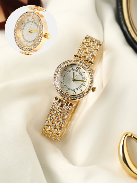 The Embellished Five-Link Round Watch - California Gold