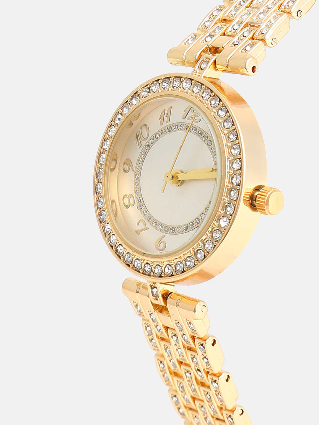 The Embellished Five-Link Round Watch - California Gold