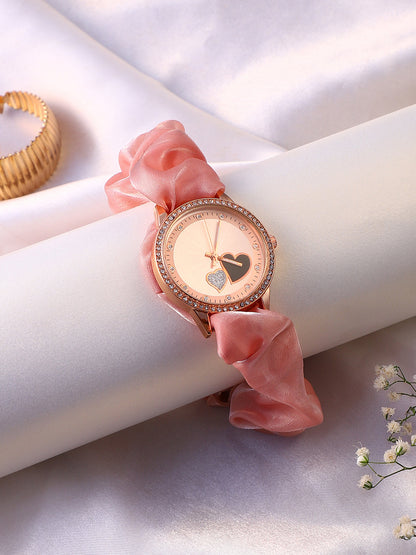 The Scrunchie Heart Round Watch - Baby Pink