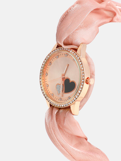 The Scrunchie Heart Round Watch - Baby Pink