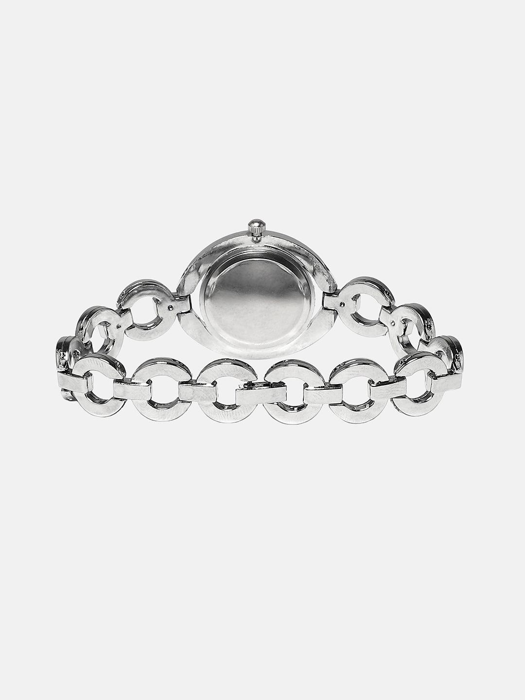 The Embellished Chainlink Round Watch - Metallic Silver