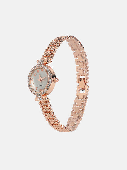 The Embellished Dotted Round Watch - Rose Gold