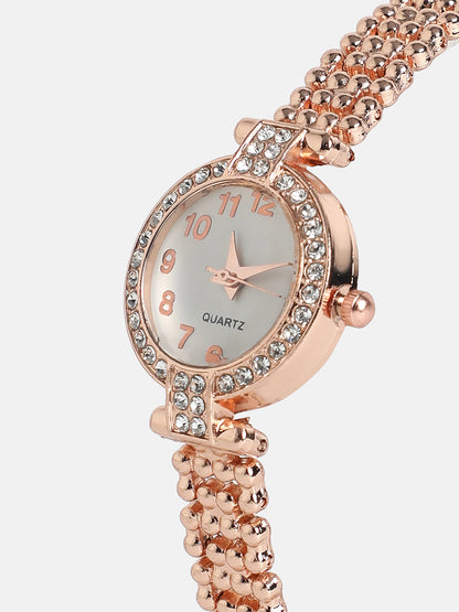 The Embellished Dotted Round Watch - Rose Gold