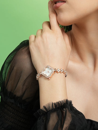 The Embellished Clover Watch - Champayne Gold