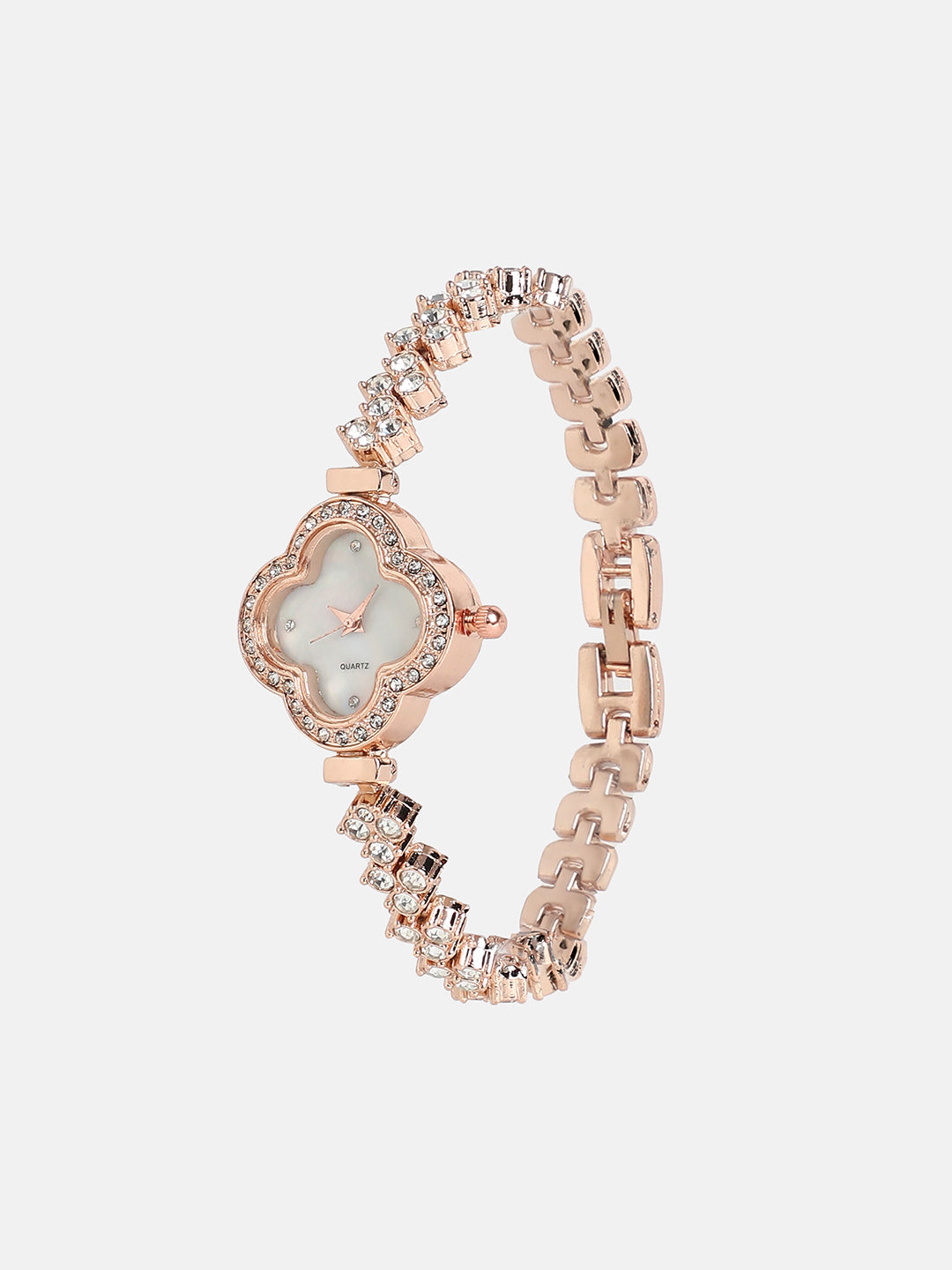 The Embellished Clover Watch - Champayne Gold