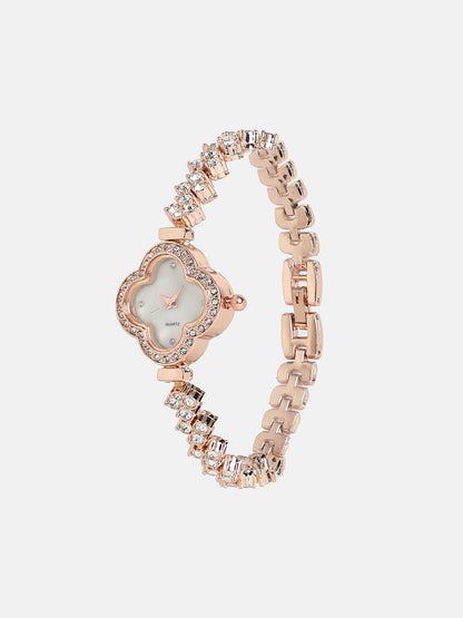 The Embellished Clover Watch - Champayne Gold