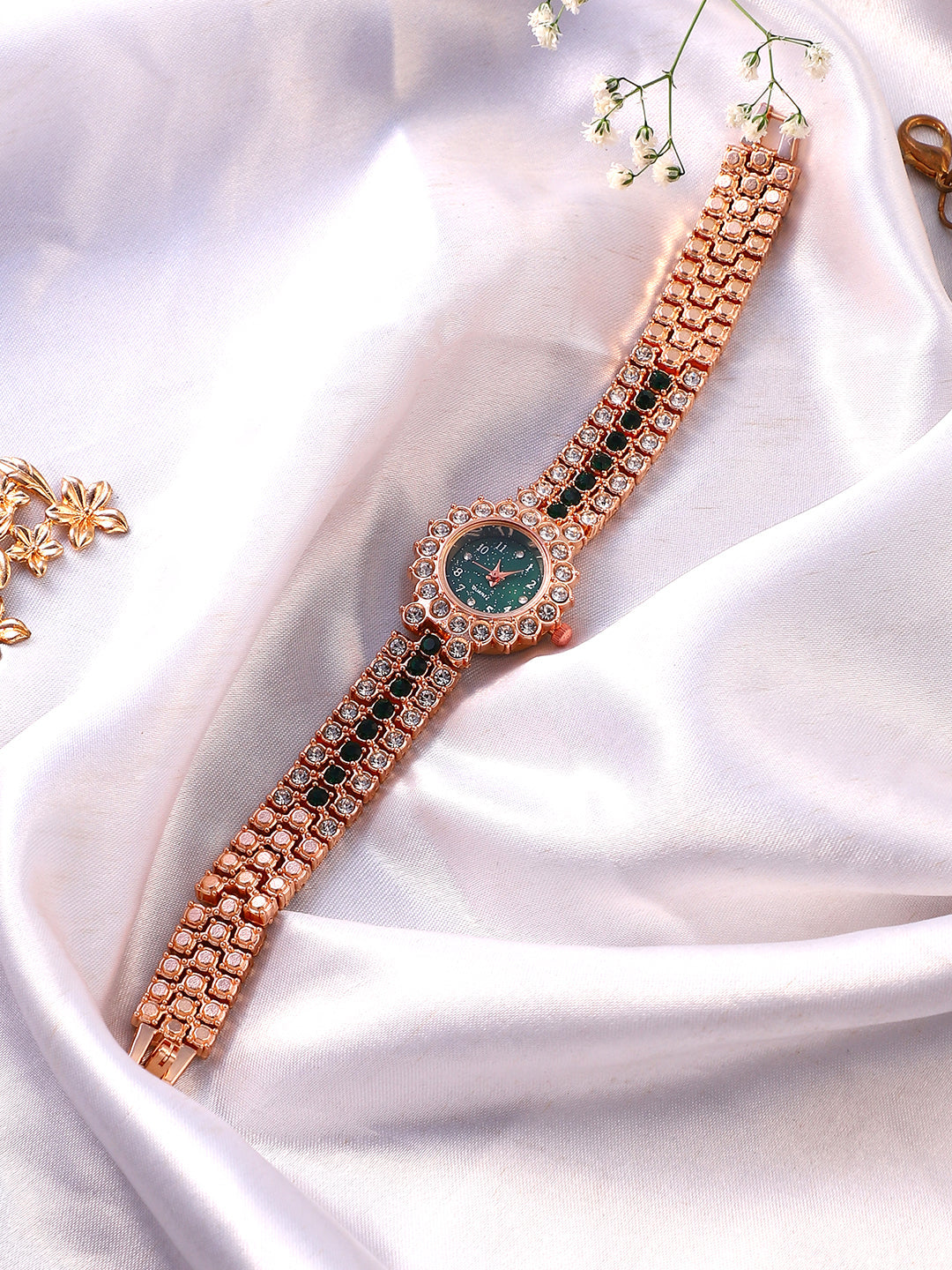 The Sleek Block Round Watch - California Gold:Emerald Green