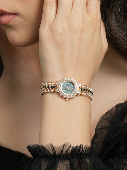 The Sleek Block Round Watch - California Gold:Emerald Green