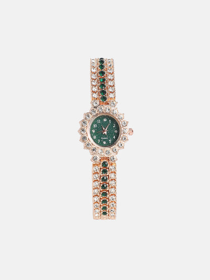 The Sleek Block Round Watch - California Gold:Emerald Green