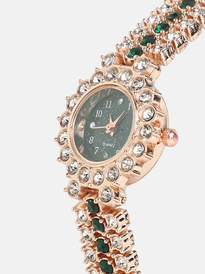 The Sleek Block Round Watch - California Gold:Emerald Green