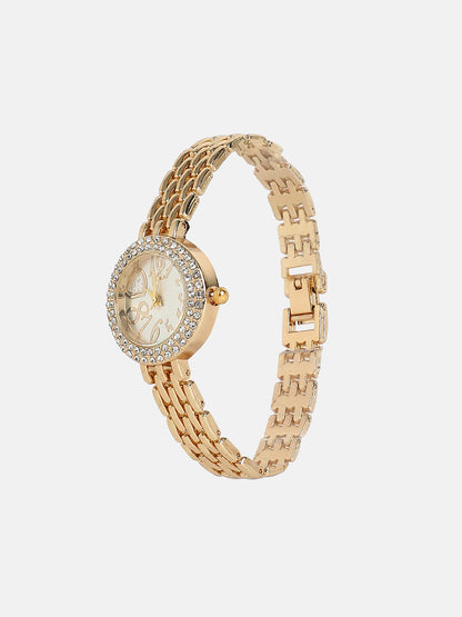 The Embellished Beads Of Rice Round Watch - California Gold