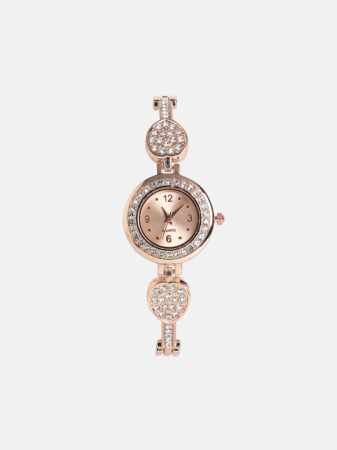 The Embellished Leaf Round Watch - Champayne Gold