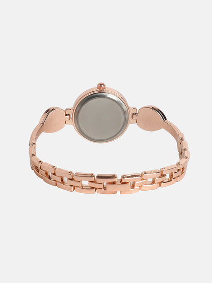 The Embellished Leaf Round Watch - Champayne Gold