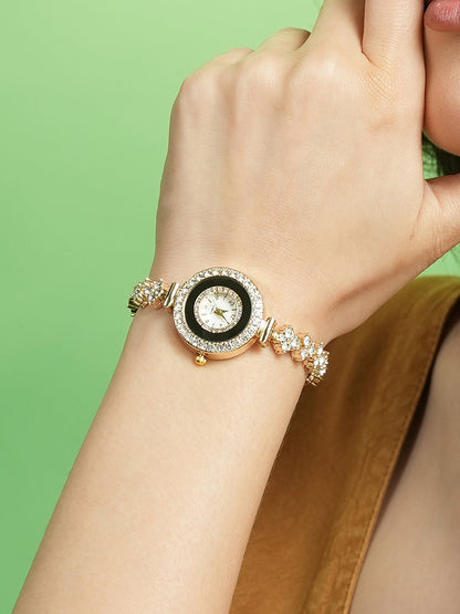 The Opulent Block Round Watch - Champayne Gold