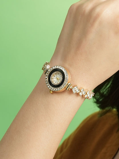 The Opulent Block Round Watch - Champayne Gold