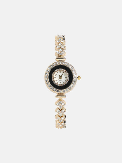 The Opulent Block Round Watch - Champayne Gold