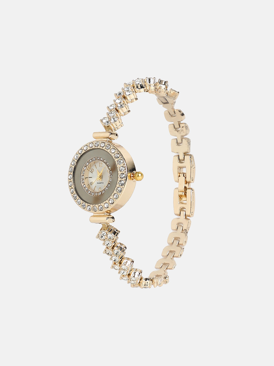 The Opulent Block Round Watch - Champayne Gold