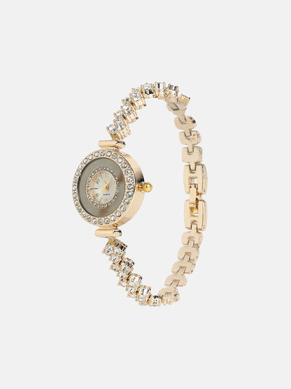 The Opulent Block Round Watch - Champayne Gold