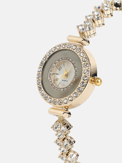 The Opulent Block Round Watch - Champayne Gold