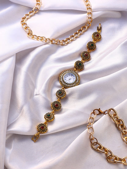 The Stone Swirl Round Watch - Antique Gold