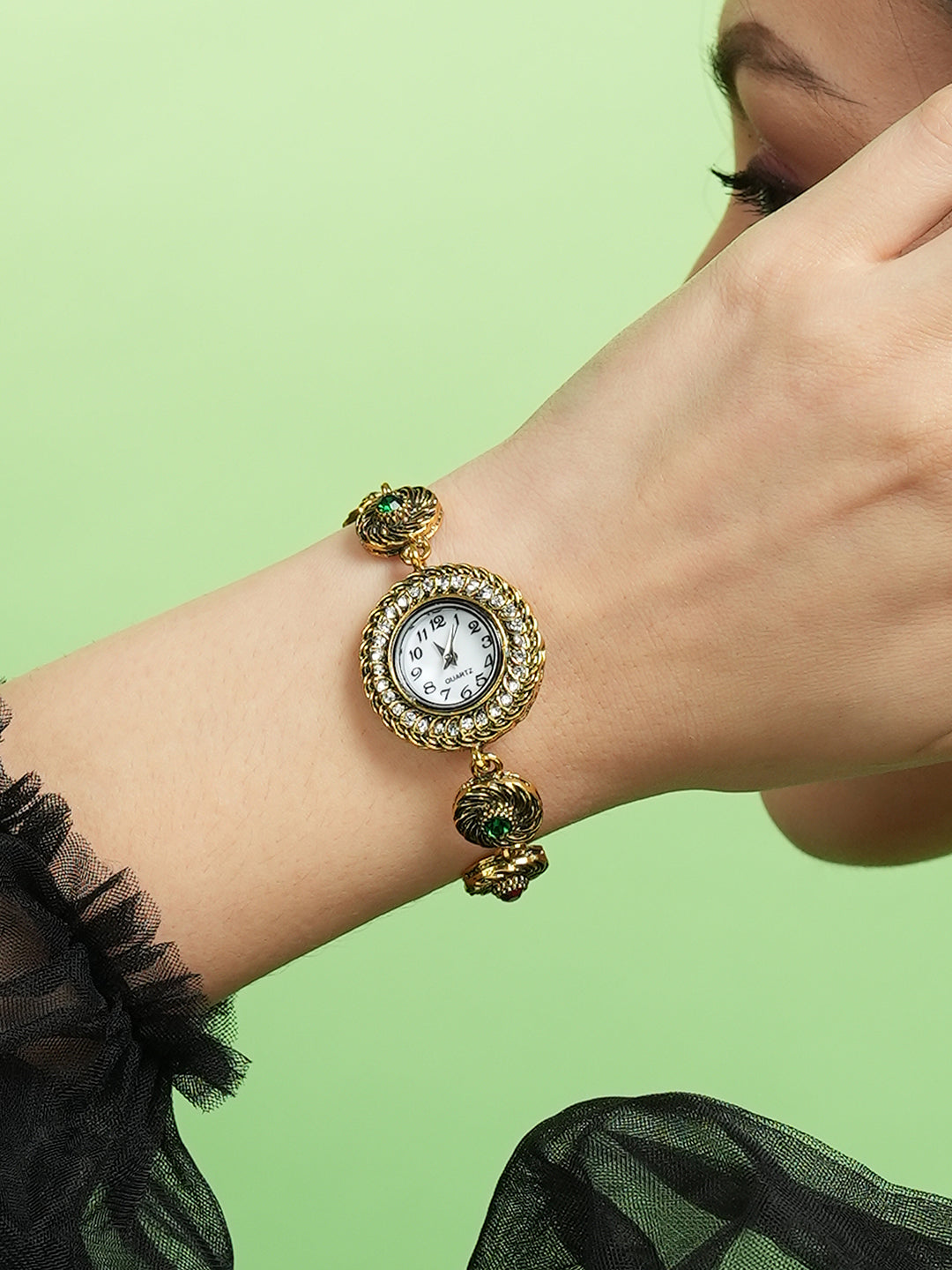 The Stone Swirl Round Watch - Antique Gold