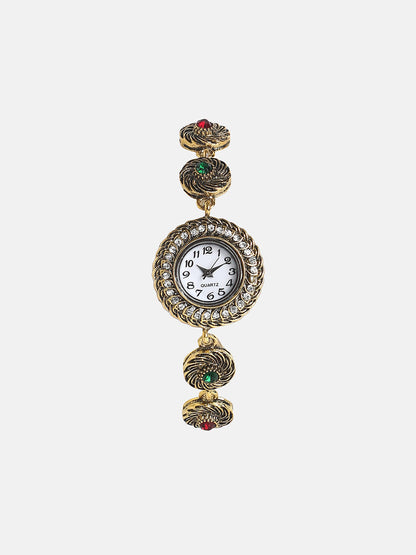 The Stone Swirl Round Watch - Antique Gold