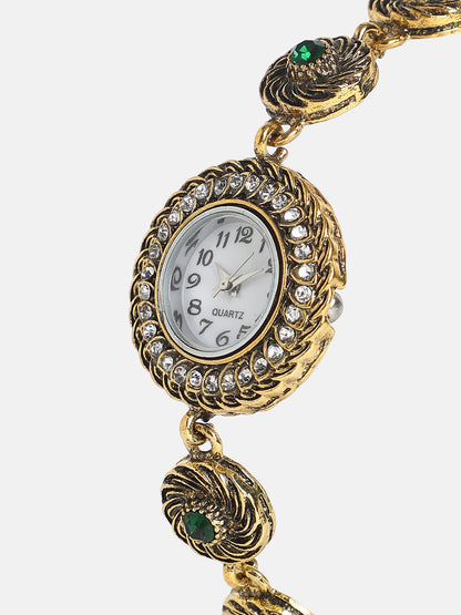 The Stone Swirl Round Watch - Antique Gold