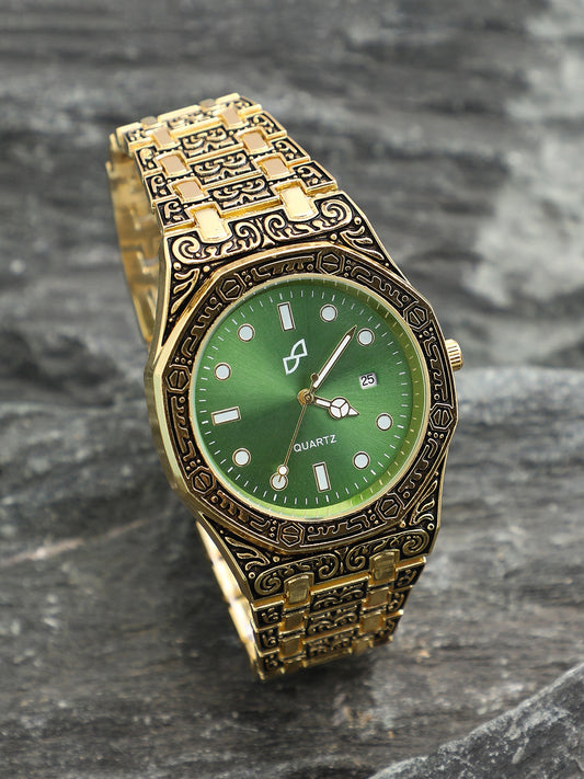 The Grecian Embossed Round Watch - California Gold