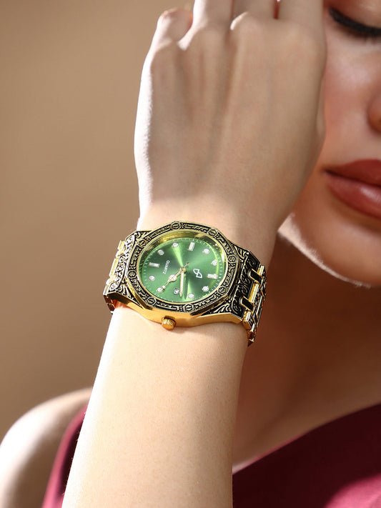 The Grecian Embossed Round Watch - California Gold