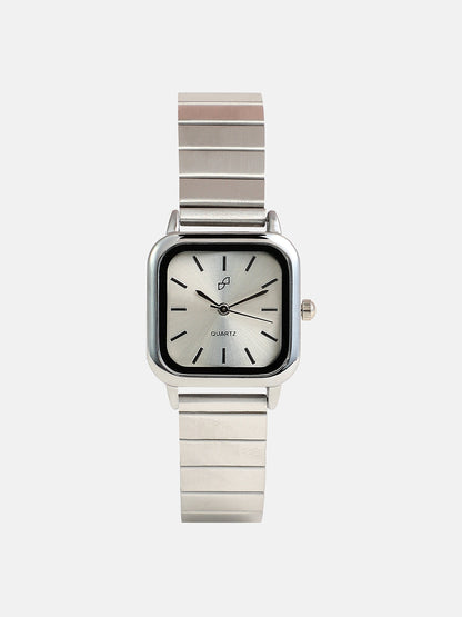 The Downtown Chain Square Watch - Metallic Silver