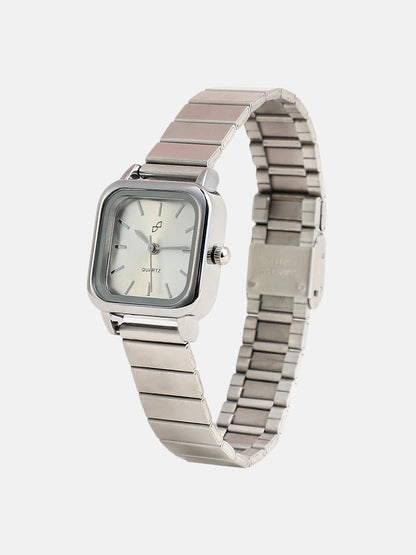 The Downtown Chain Square Watch - Metallic Silver