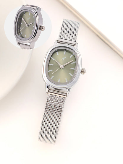 The Cosmopolis Mesh Rectangular Watch - Olive Green