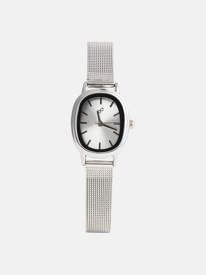 The Cosmopolis Mesh Rectangular Watch - Metallic Silver