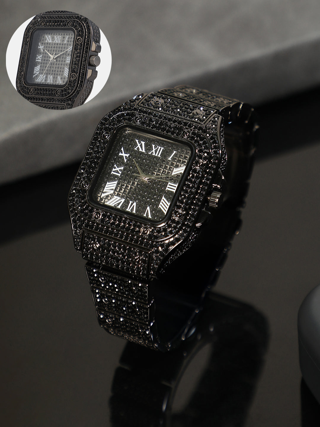The Bijou Roman Square Watch - Midnight Black