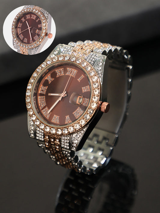 The Bijou Roman-Block Round Watch - California Gold & Metallic Silver