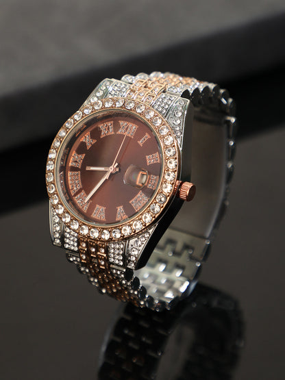 The Bijou Roman-Block Round Watch - California Gold & Metallic Silver