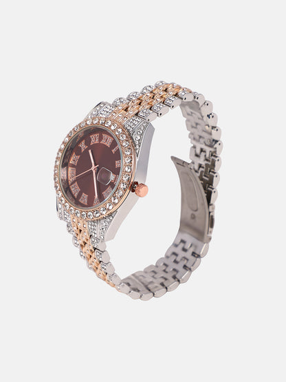 The Bijou Roman-Block Round Watch - California Gold & Metallic Silver
