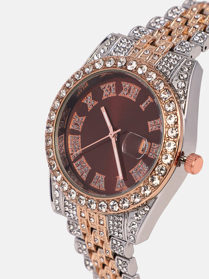 The Bijou Roman-Block Round Watch - California Gold & Metallic Silver