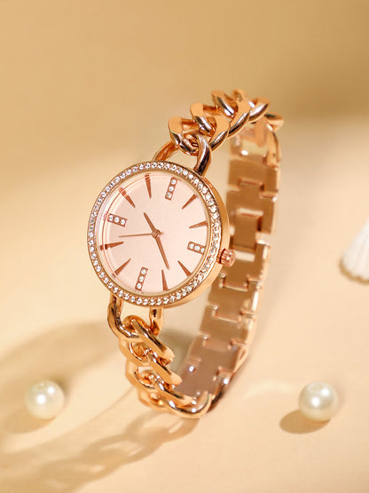 The Chainlink Gem Round Watch - Rose Gold