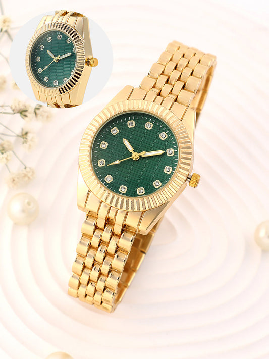 The Ribbed H-Link Round Watch - Emerald Green