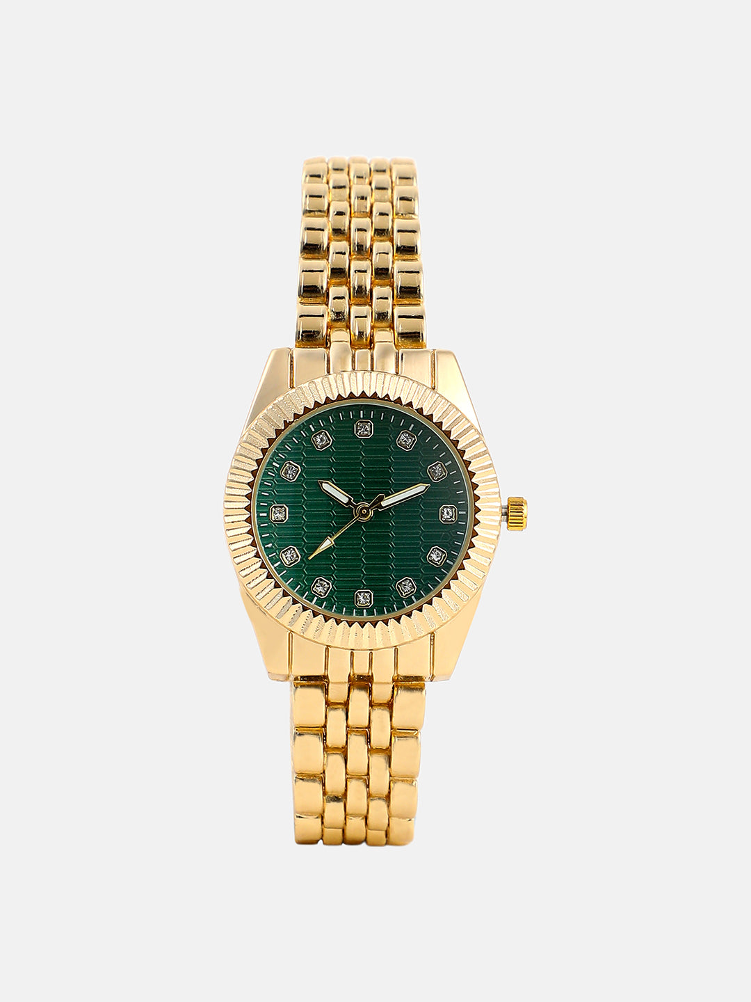 The Ribbed H-Link Round Watch - Emerald Green