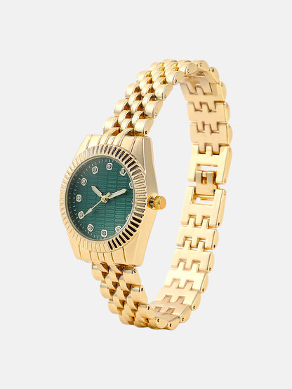 The Ribbed H-Link Round Watch - Emerald Green
