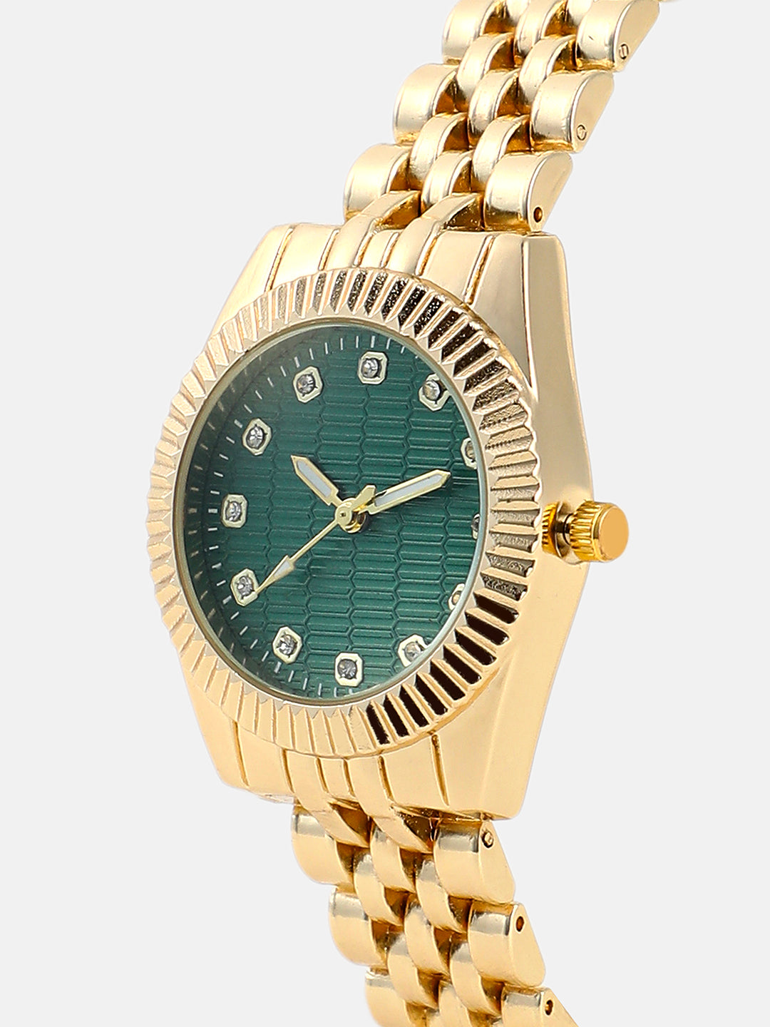 The Ribbed H-Link Round Watch - Emerald Green